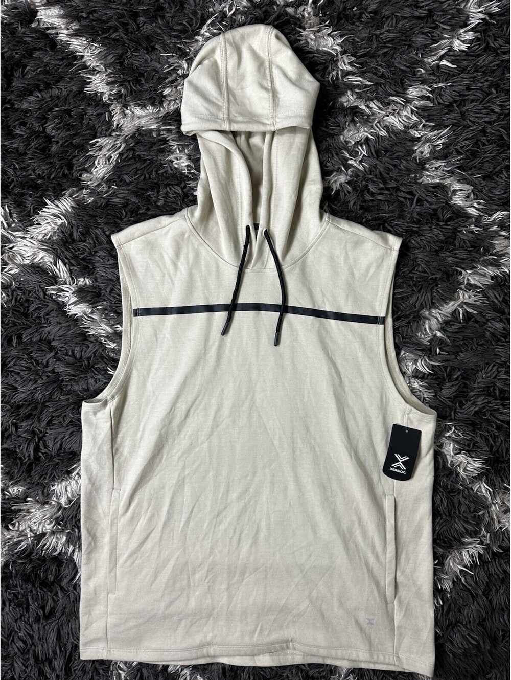 NWT Xersion Men’s L Double Knit Sleeveless Hoodie Beige Activewear